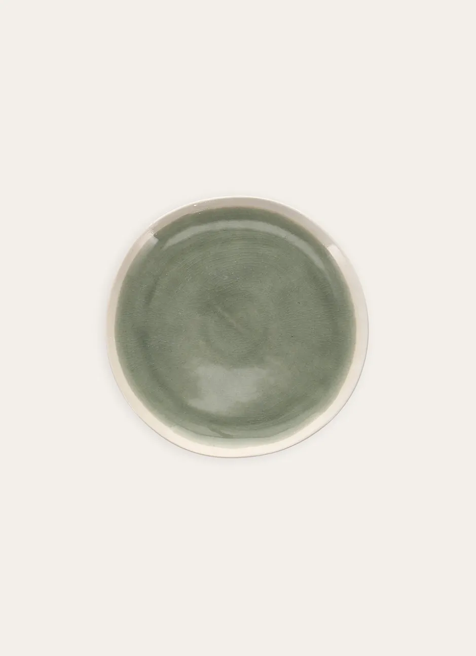ASSIETTE À DESSERT EN GRÈS RÉACTIF VERT DE GRIS