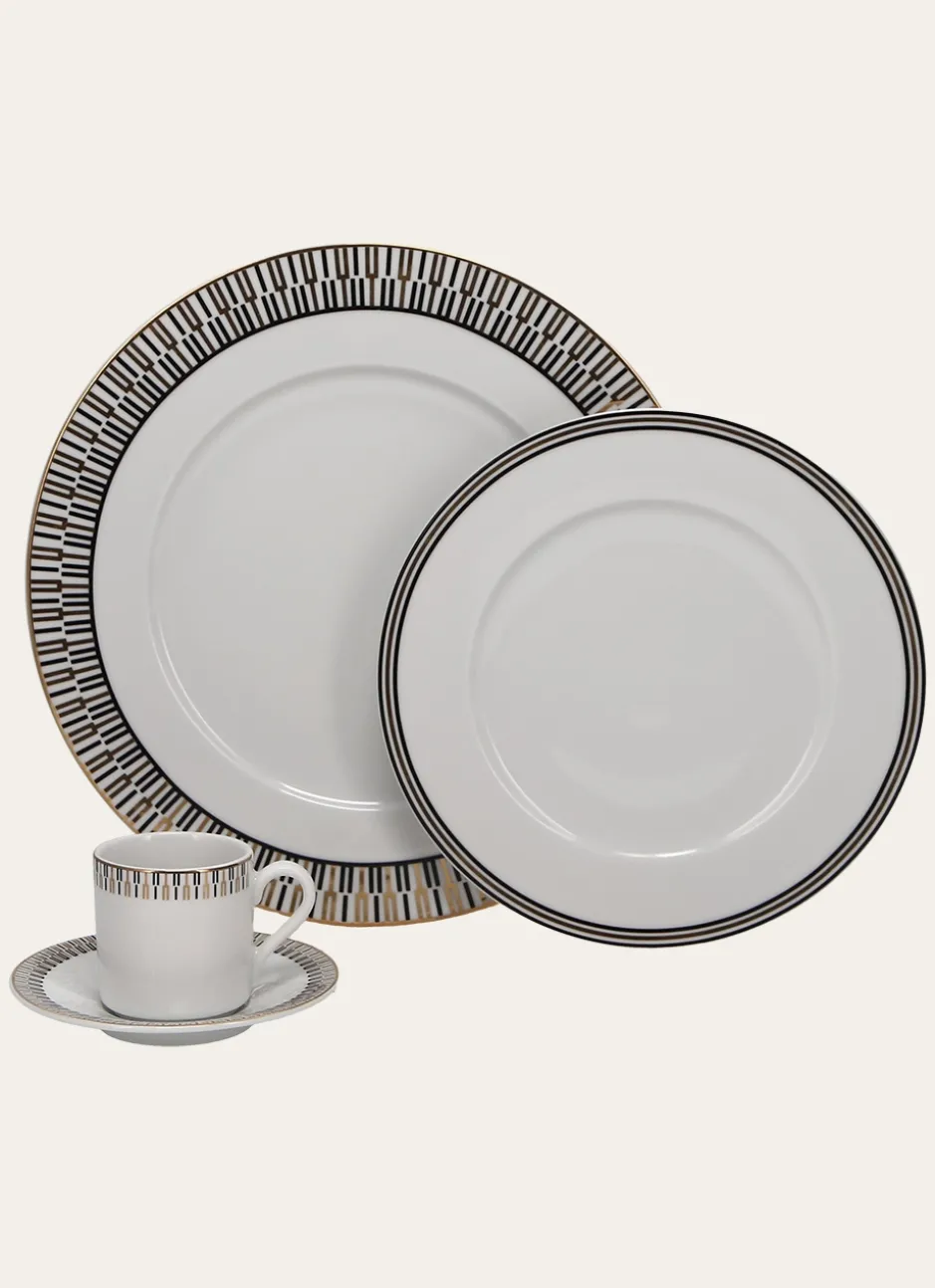 ASSIETTE À DESSERT EN PORCELAINE ART DÉCO NOIR/DORÉ