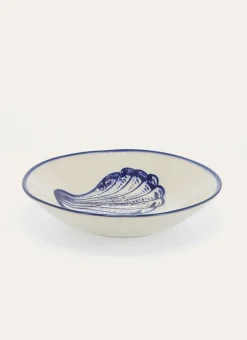 ASSIETTE CREUSE EN GRÈS - MOTIF MOULE CREME/BLEU