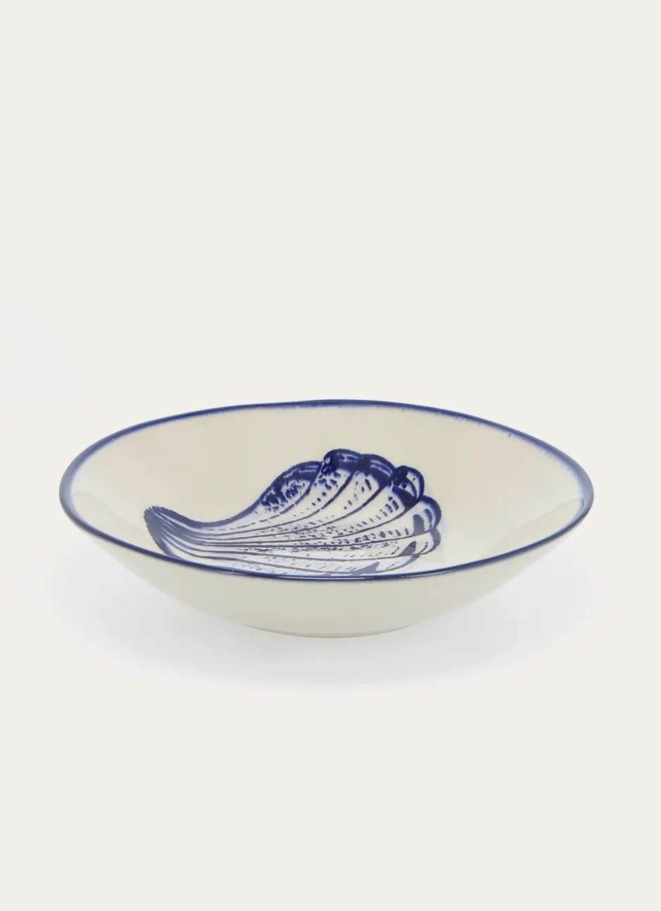 ASSIETTE CREUSE EN GRÈS - MOTIF MOULE CREME/BLEU
