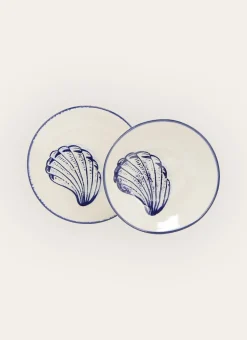 ASSIETTE CREUSE EN GRÈS - MOTIF MOULE CREME/BLEU