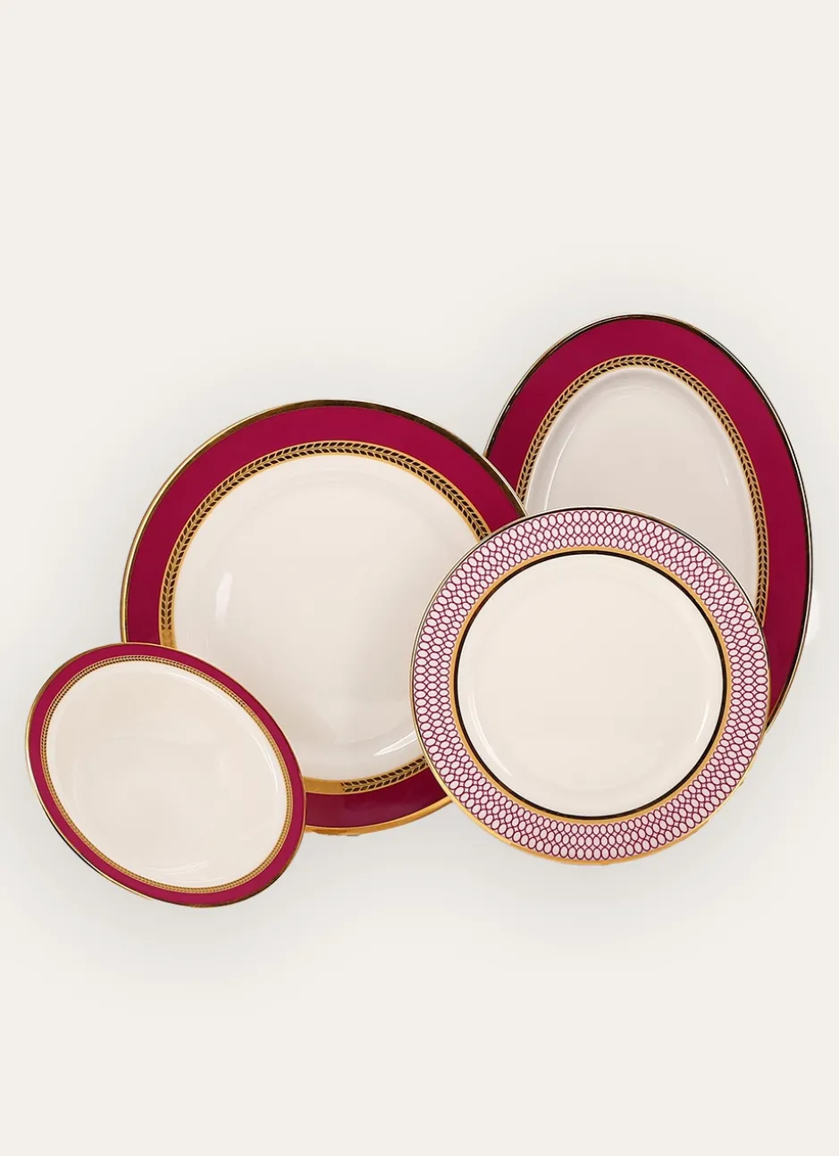 ASSIETTE PLATE EN PORCELAINE ESPRIT VÉNITIEN ROSE FUCHSIA