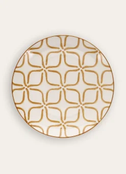 ASSIETTE PLATE EN PORCELAINE MOTIF ARABESQUE MOUTARDE