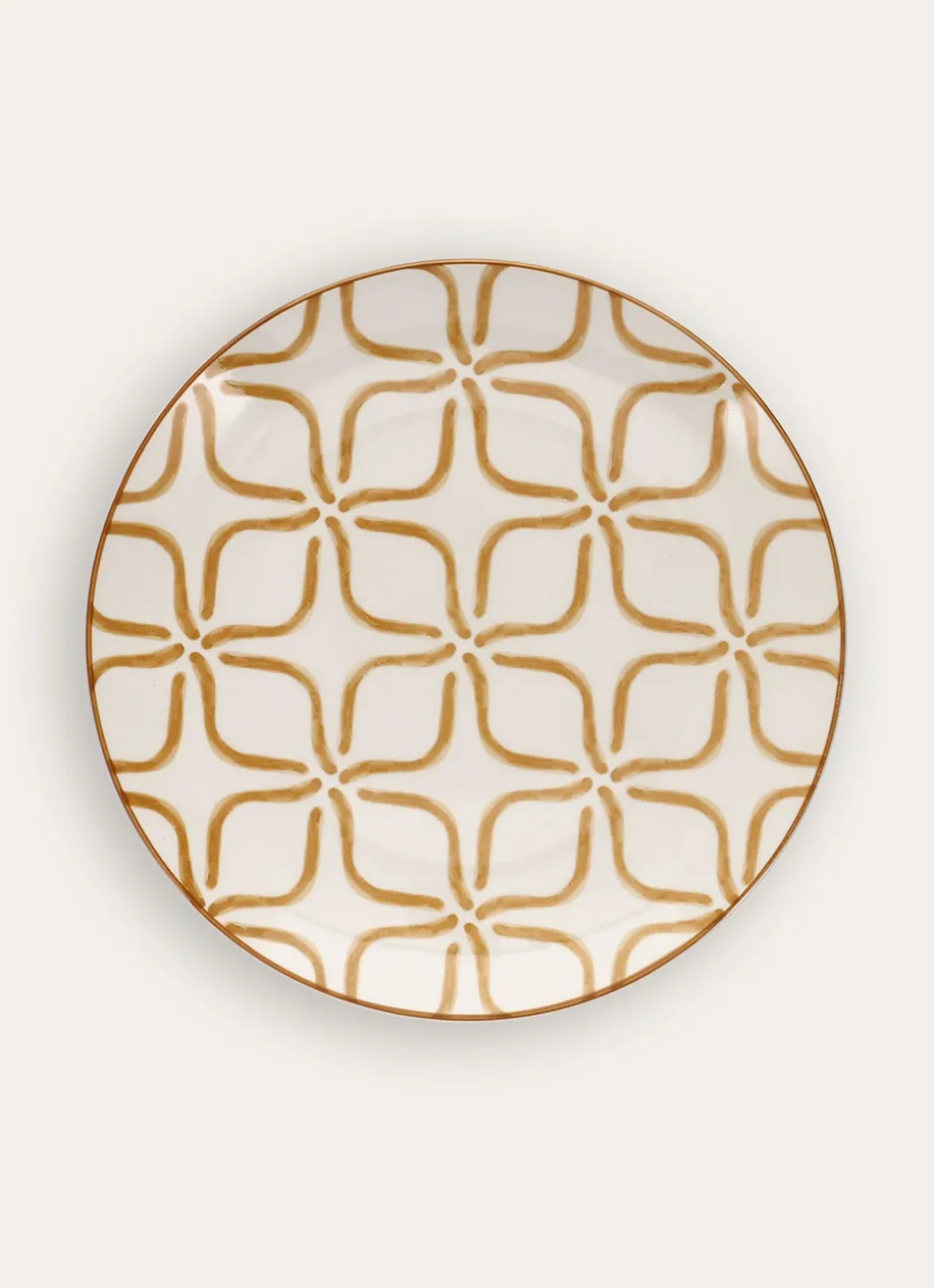 ASSIETTE PLATE EN PORCELAINE MOTIF ARABESQUE MOUTARDE