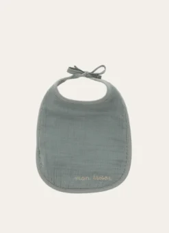 BAVOIR EN GAZE DE COTON AVEC BRODERIE vert