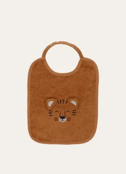 BAVOIR EN ÉPONGE TÊTE DE TIGRE BRODÉE OCRE