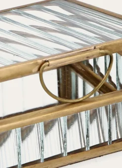 BOITE À BIJOUX EN VERRE STRIÉ (GM) TRANSPARENT/ OR