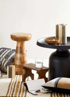 BOUGEOIR EN VERRE ET BAMBOU PETIT MODÈLE BOIS / NOIR