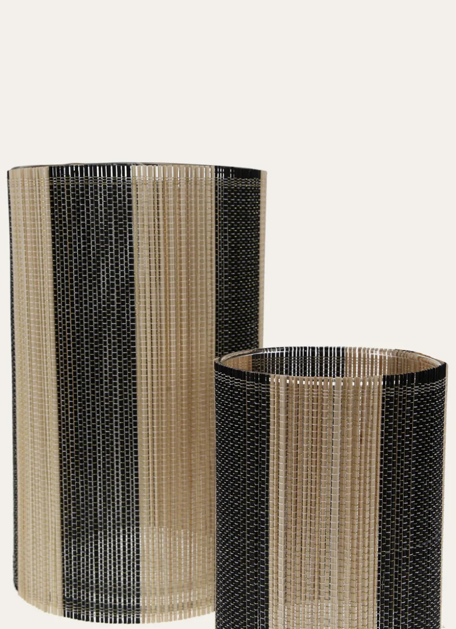 BOUGEOIR EN VERRE ET BAMBOU PETIT MODÈLE BOIS / NOIR