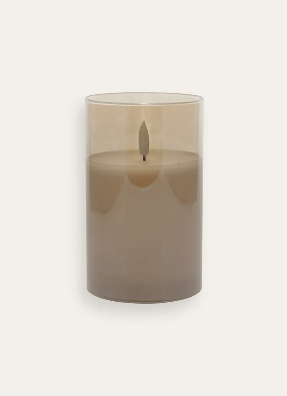 BOUGIE LED AVEC PHOTOPHORE EN VERRE BEIGE TRANSPARENT