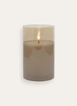 BOUGIE LED AVEC PHOTOPHORE EN VERRE BEIGE TRANSPARENT