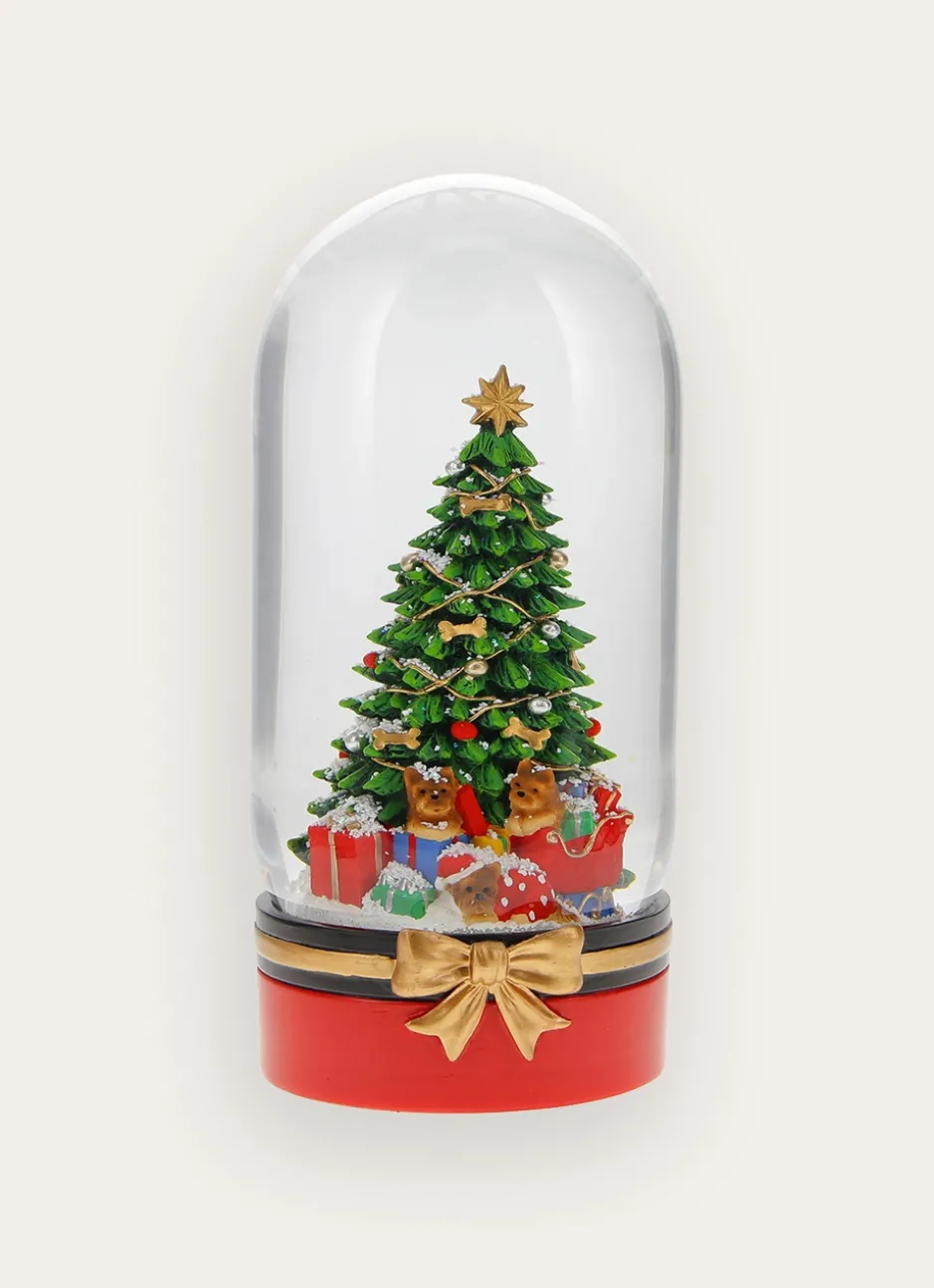 BOULE À NEIGE LUMINEUSE - SAPIN DÉCORÉ ET CHIENS ROUGE