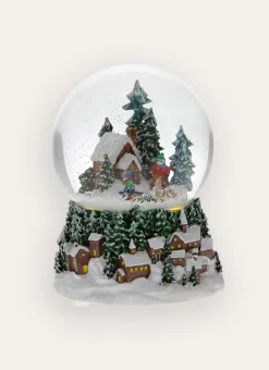BOULE À NEIGE MUSICALE ET LUMINEUSE CHÂLET ENNEIGÉ VERT