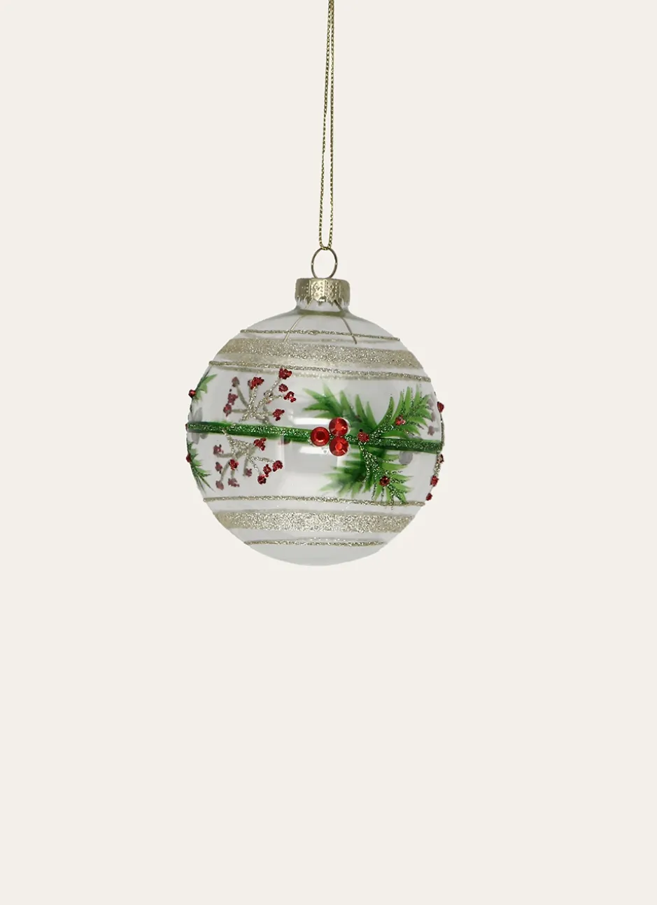 BOULE EN VERRE AVEC BAIES ET BRANCHES EN STRASS TRANSPARENT