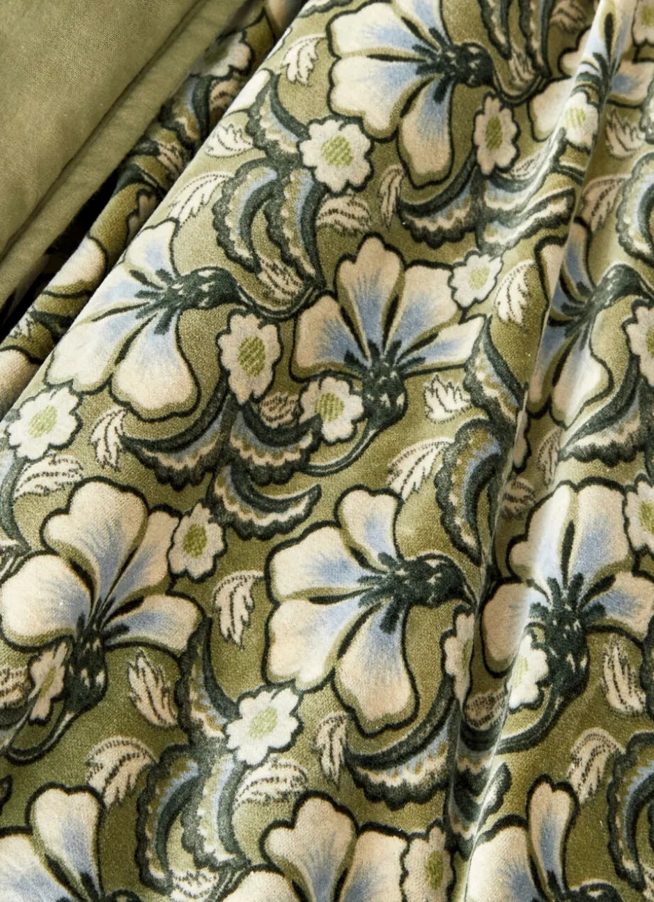 BOUT DE LIT EN VELOURS IMPRIMÉ FLORAL SOLENE VERT KAKI