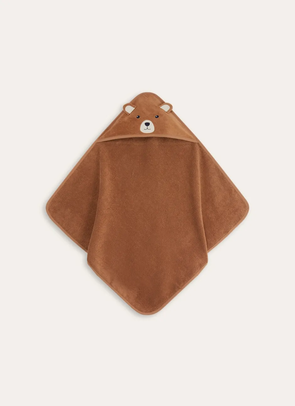 CAPE DE BAIN BÉBÉ EN VELOURS ÉPONGE OURSON MARRON