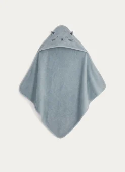 CAPE DE BAIN ET GANT DE TOILETTE EN ÉPONGE CHATON BLEU