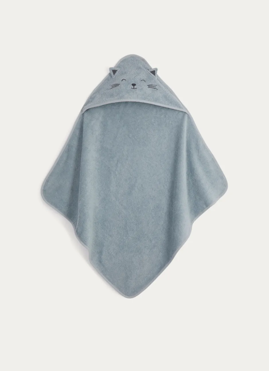 CAPE DE BAIN ET GANT DE TOILETTE EN ÉPONGE CHATON BLEU