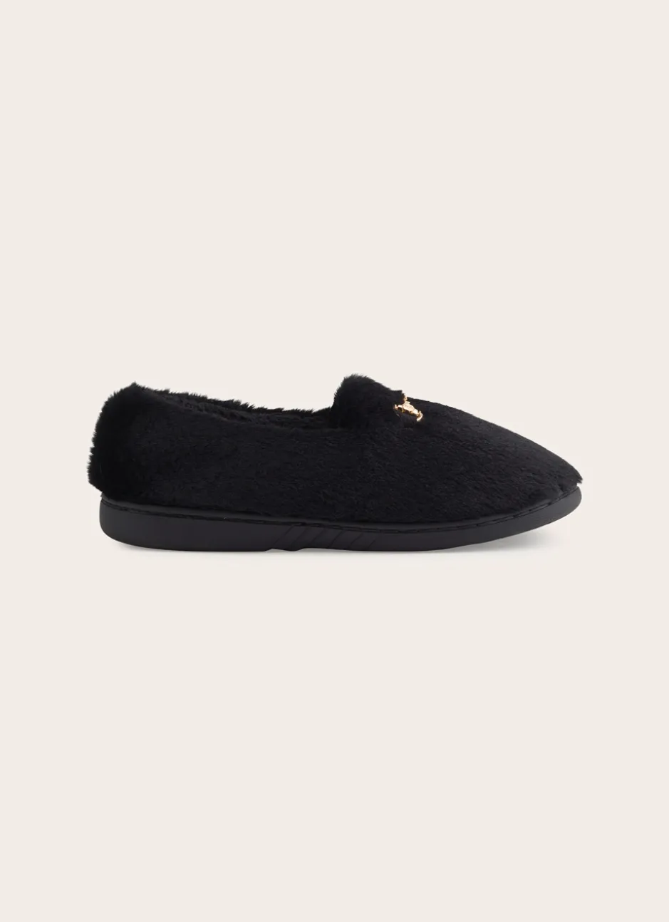CHAUSSONS EN FAUSSE FOURRURE DÉTAIL BOUCLE Noir