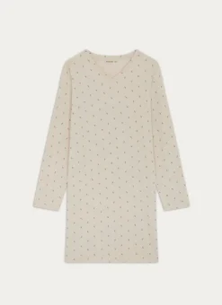 CHEMISE DE NUIT À MANCHES LONGUES LEAF ÉCRU