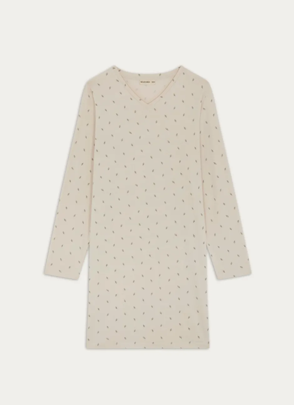CHEMISE DE NUIT À MANCHES LONGUES LEAF ÉCRU