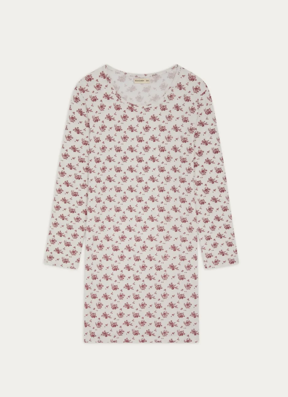 CHEMISE DE NUIT IMPRIMÉE MANCHES LONGUES GRENAT