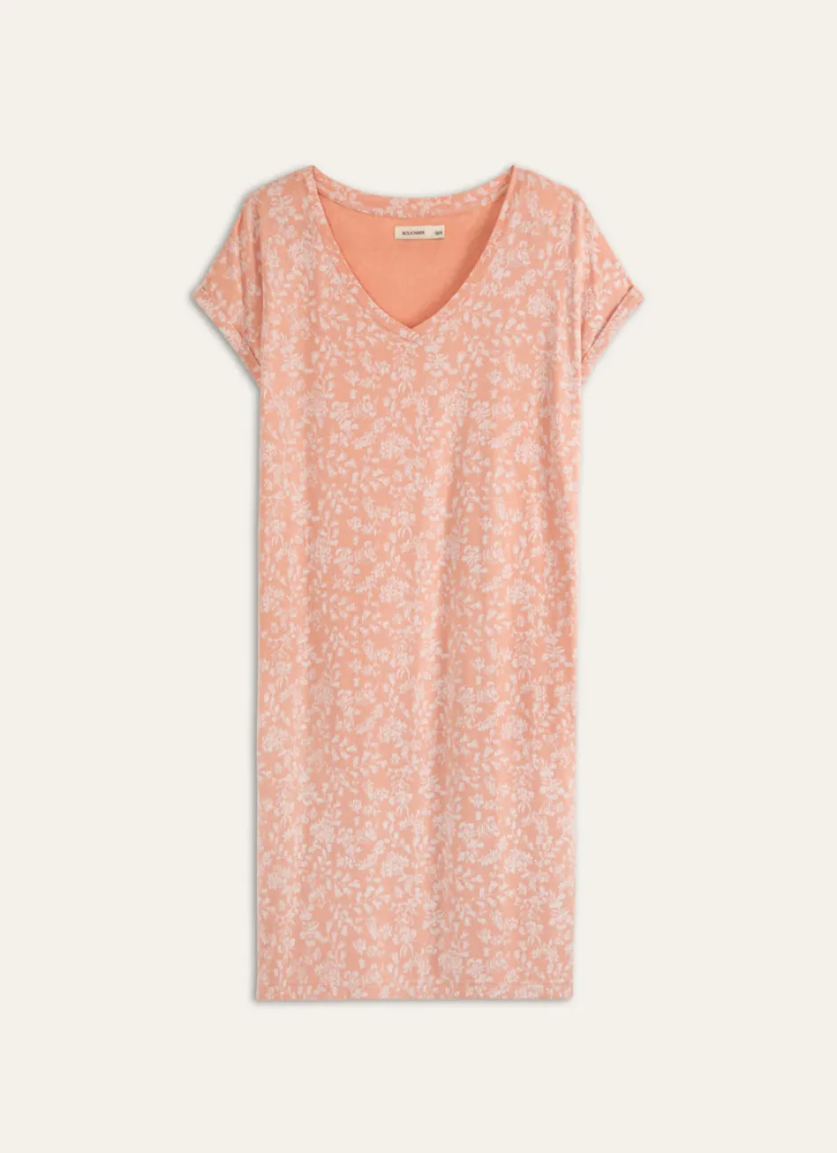 CHEMISE DE NUIT LONGUE ÉCRU IKAT CORAIL