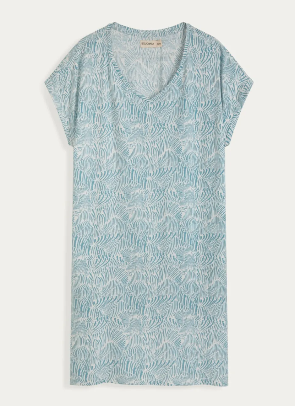 CHEMISE DE NUIT MANCHES COURTES IMPRIMÉ VAGUE BLEUE