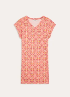 CHEMISE DE NUIT MANCHES COURTES COL V IMPRIMÉ ROSE
