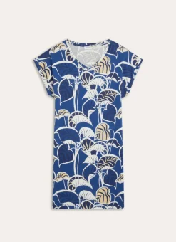 CHEMISE DE NUIT MANCHES COURTES EN COTON IMPRIMÉ BLEU