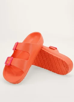 CLAQUETTES EN PLASTIQUE À DOUBLE BOUCLES CORAIL