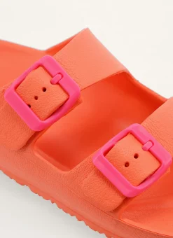 CLAQUETTES EN PLASTIQUE À DOUBLE BOUCLES CORAIL