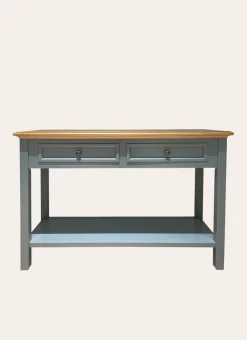 CONSOLE AVEC 2 TIROIRS ET 1 ÉTAGÈRE BOIS NATUREL/VERT