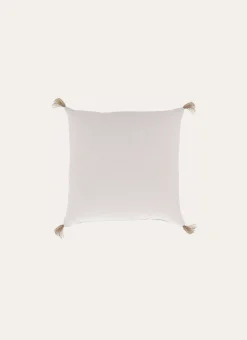 COUSSIN EN COTON UNI AVEC PETITS POMPONS ARGILE