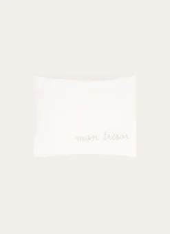 COUSSIN EN GAZE DE COTON BRODERIE FIL DORÉ BLANC