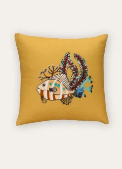 COUSSIN IMPRIMÉ ET BRODÉ MOTIF POISSON MULTICOLORE