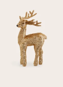 DÉCORATION CERF EN PAILLE DORÉ