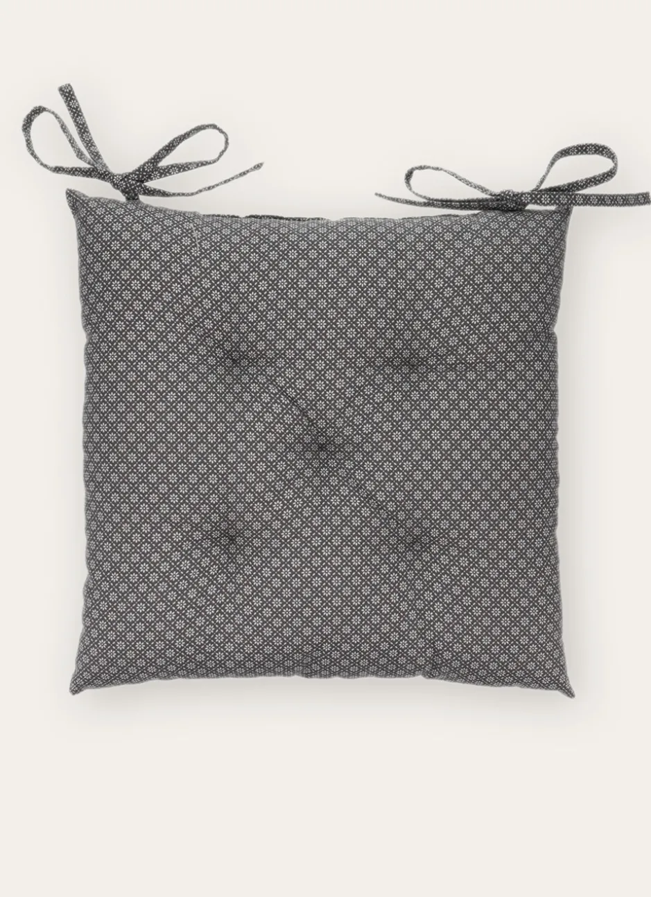 DESSUS DE CHAISE EN COTON IMPRIMÉ GRIS/BLANC