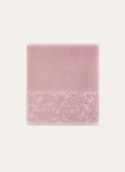 DRAP DE BAIN EN COTON LITEAU CISELÉ ROSE