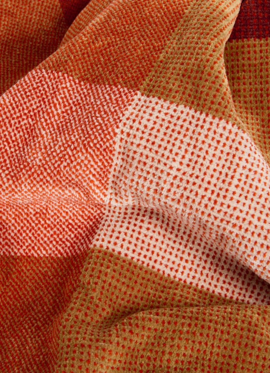 DRAP DE BAIN EN VELOURS À CARREAUX ROUGE FONCÉ