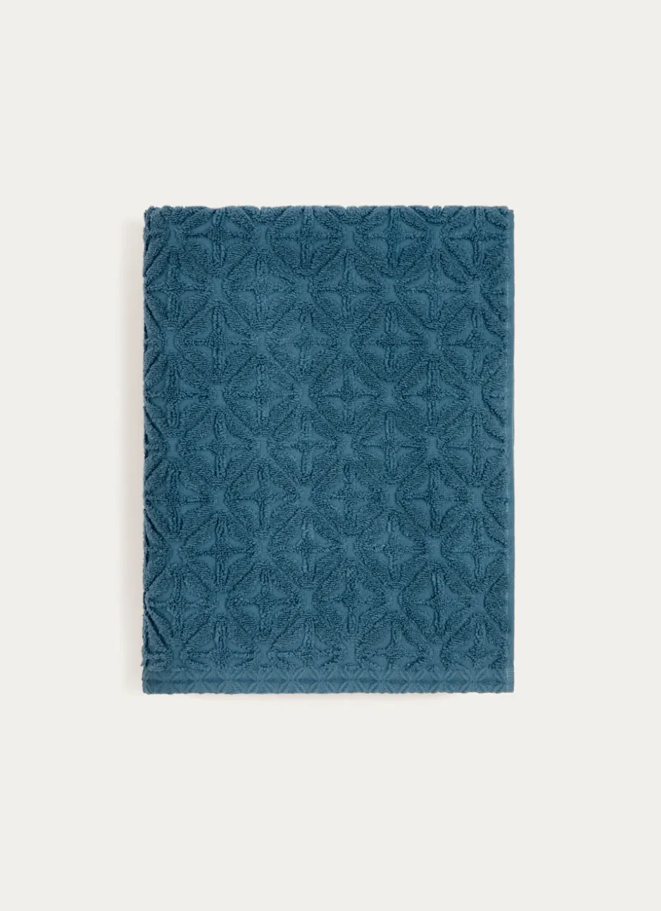 DRAP DE BAIN EN VELOURS JULIAN MOTIF GÉOMÉTRIQUE BLEU