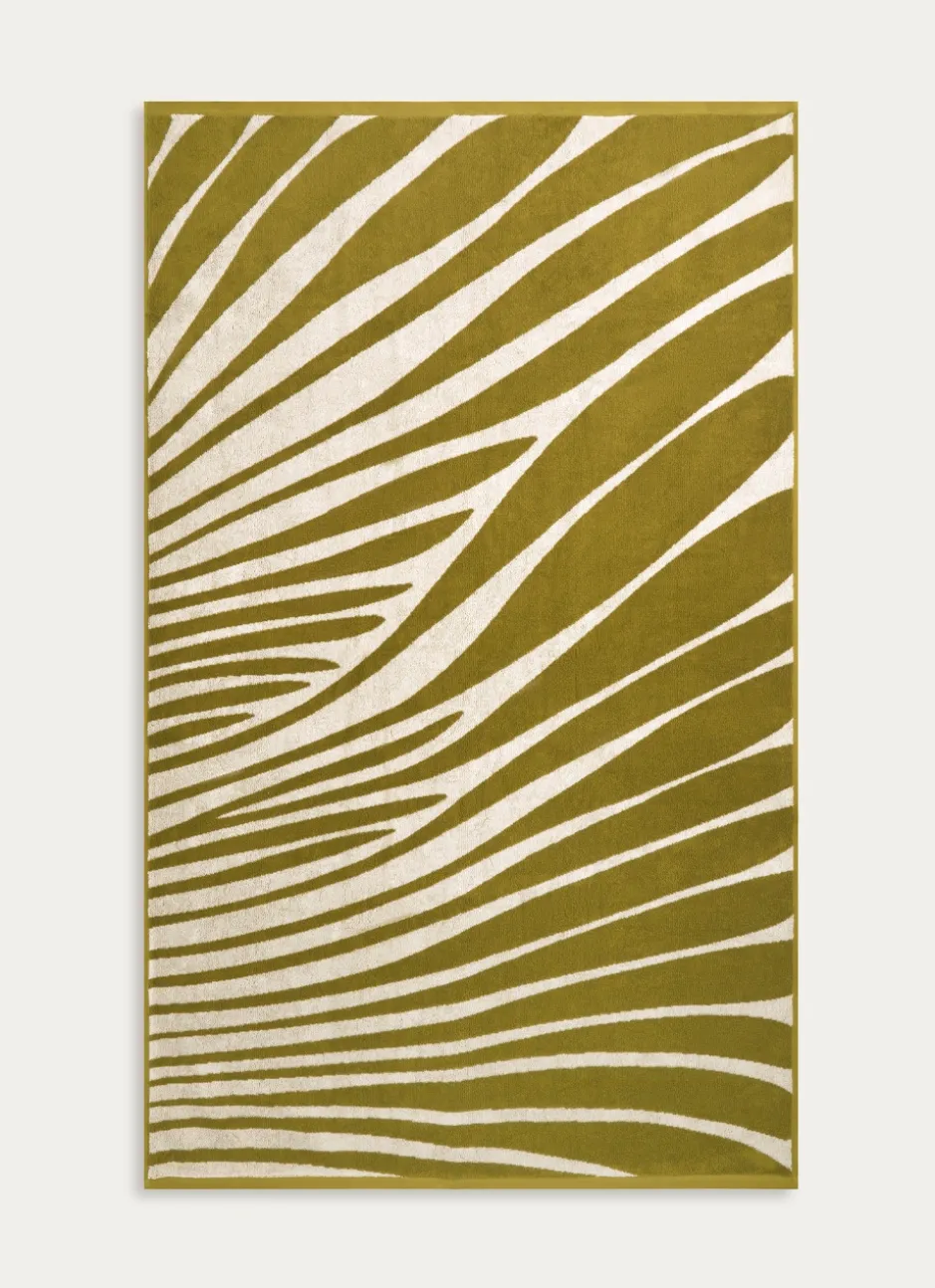 DRAP DE BAIN JACQUARD MOTIF PALME VERT / ÉCRU