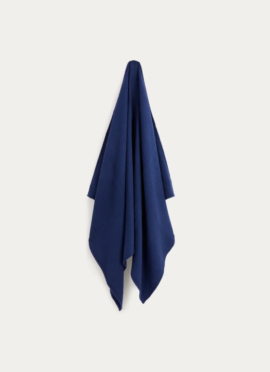 DRAP DE BAIN UNI EN GAZE DE COTON ODYSSÉE BLEU MARINE