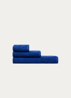 DRAP DE BAIN UNI JACQUARD CISELÉ FINITION VELOURS BLEU