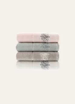DRAP DE BAIN VELOURS EN COTON BRODERIE 500GR GRIS PERLE