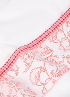 DRAP DE DOUCHE EN JACQUARD MOTIF FLORAL ÉCRU/ROSE