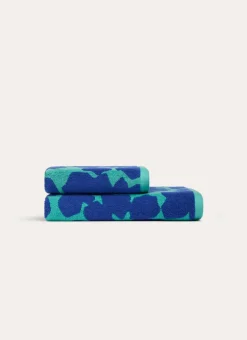 DRAP DE DOUCHE JACQUARD BICOLORE AVEC MOTIF FLORAL BLEU/VERT