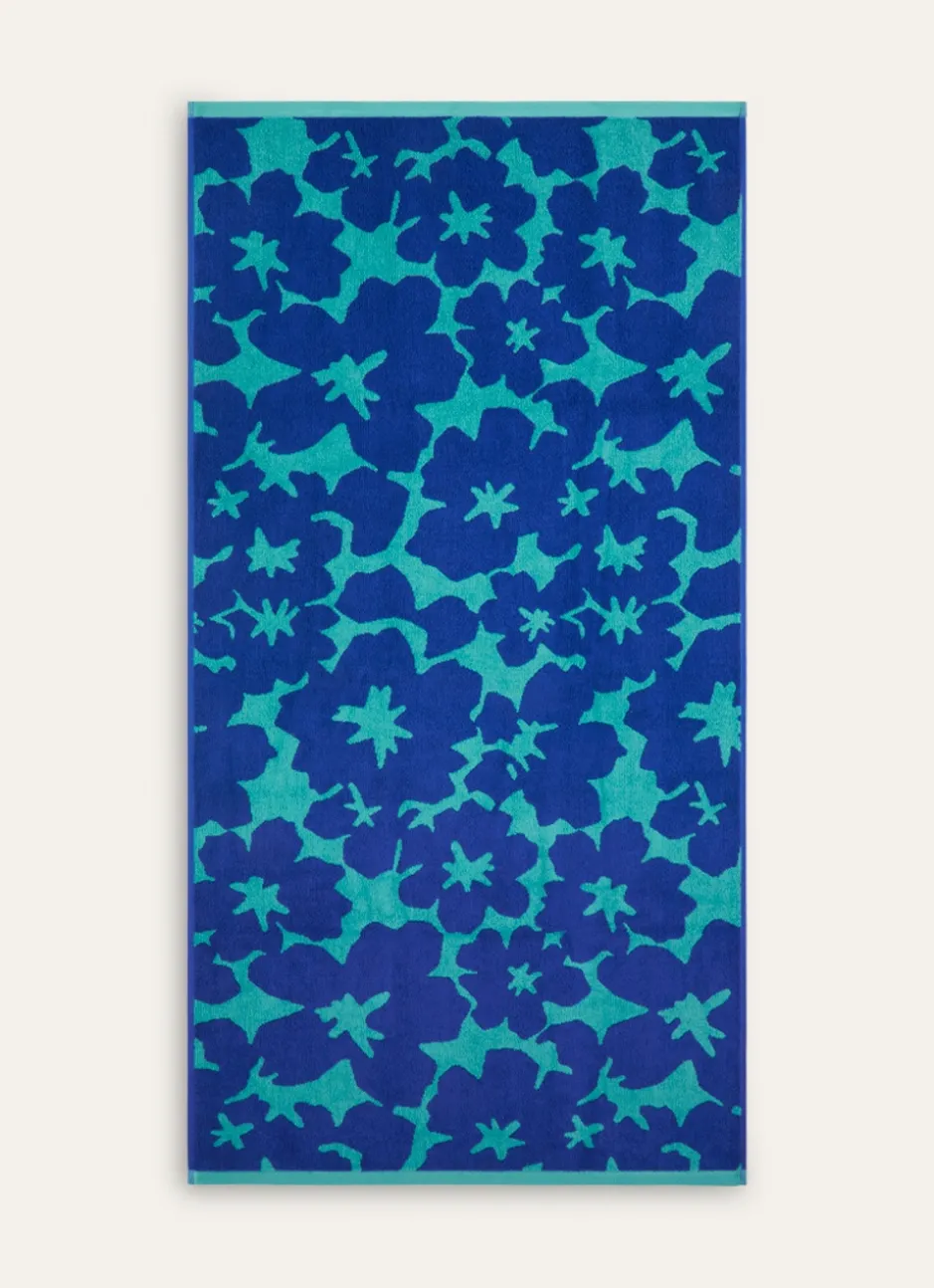 DRAP DE DOUCHE JACQUARD BICOLORE AVEC MOTIF FLORAL BLEU/VERT