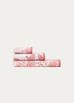 DRAP DE DOUCHE JACQUARD MOTIF FLORAL ORIANE ÉCRU / CORAIL