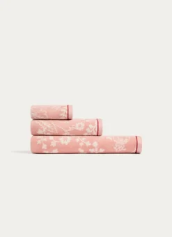 DRAP DE DOUCHE JADE À GRANDS MOTIFS FLORAUX ROSE CLAIR
